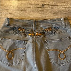 Y2K Embroidered Khaki/ Green Straight Leg Jean With Rhinestone Hardware